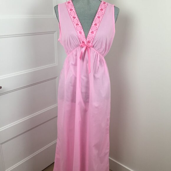 Vintage Robe & Nightie sz M-L - Fuchsia - Picture 10 of 14
